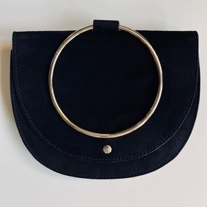 Theory Whitney Hoop Leather Bag in Blue Suede